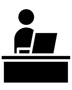 Outline of a person on a computer at a desk