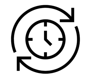 Clock outline with rotating arrows icon